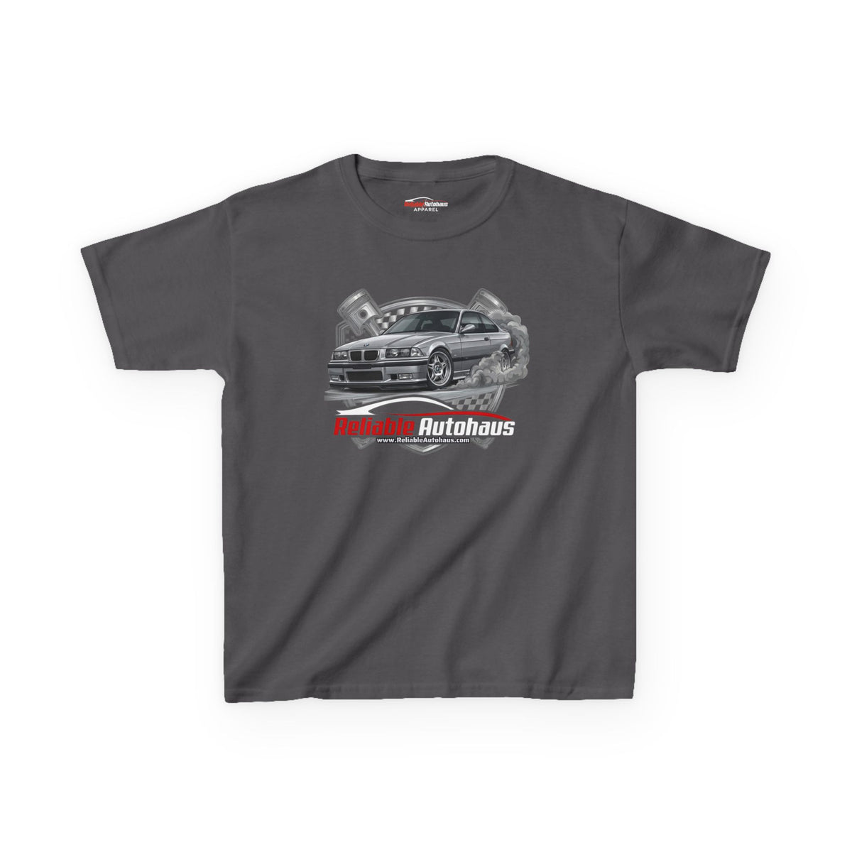 Reliable Autohaus Apparel- Reliable Autohaus E36 M3 Burning Rubber | Car Enthusiast Racing Tee - Kids Car T-Shirt