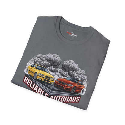 Reliable Autohaus Apparel- Reliable Autohaus E36 M3 vs F82 M4 Burnout Shirt