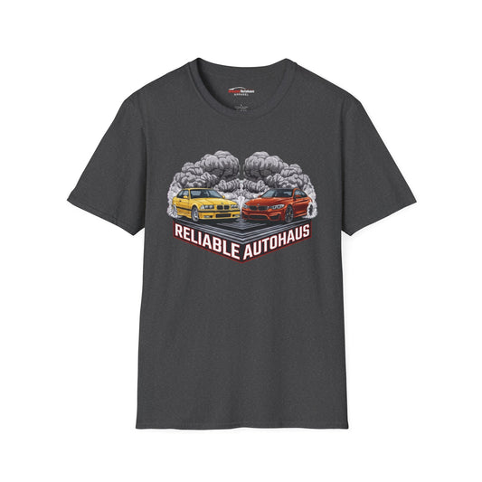 Reliable Autohaus Apparel- Reliable Autohaus E36 M3 vs F82 M4 Burnout Shirt